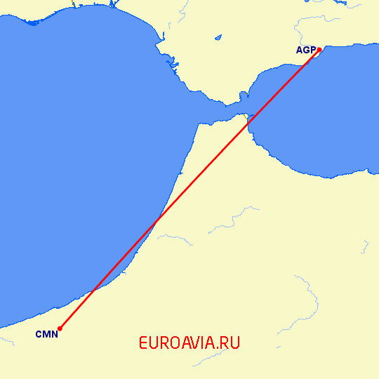 перелет Малага — Касабланка на карте