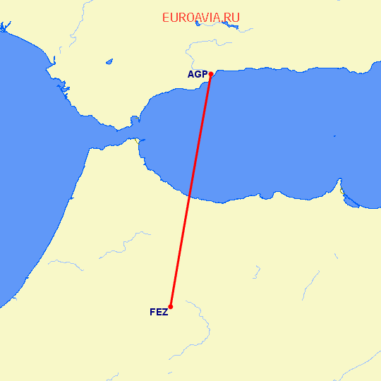 перелет Малага — Фес на карте