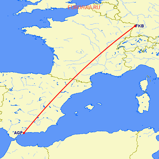 перелет Малага — Карлсруэ-Баден Баден на карте