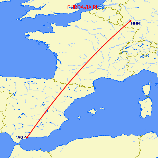 перелет Малага — Франкфурт на Майне на карте