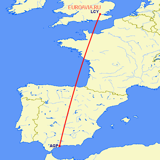 перелет Малага — Лондон на карте