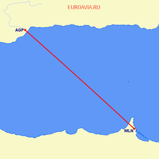 перелет Малага — Мелилья на карте