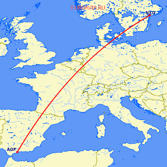перелет Малага — Стокгольм на карте