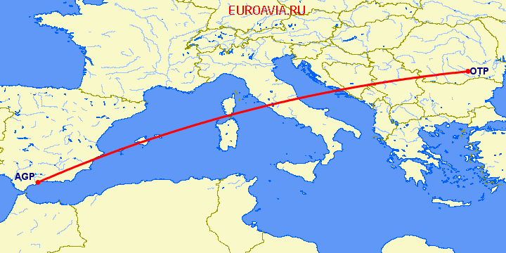 перелет Малага — Бухарест на карте