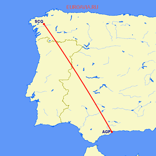 перелет Малага — Сантьяго де Компостела на карте