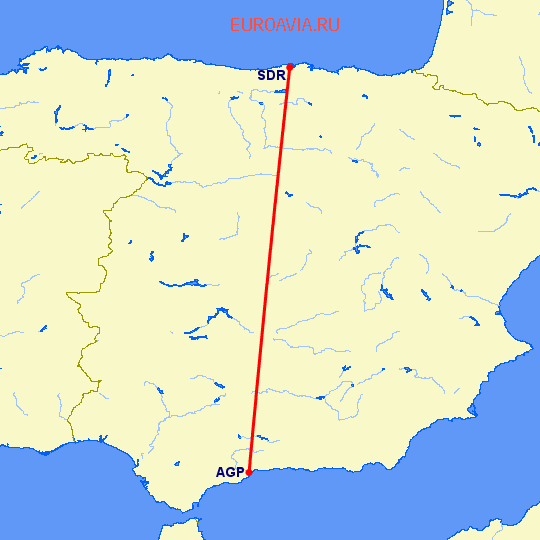 перелет Малага — Сантандер на карте