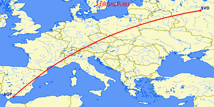 перелет Малага — Москва на карте