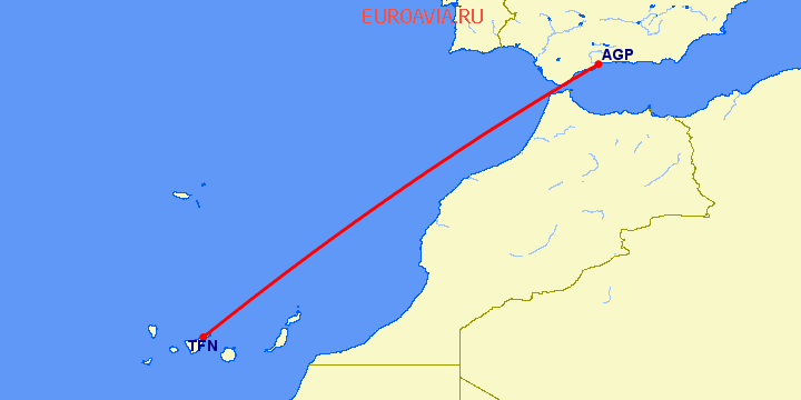 перелет Малага — Тенерифе на карте