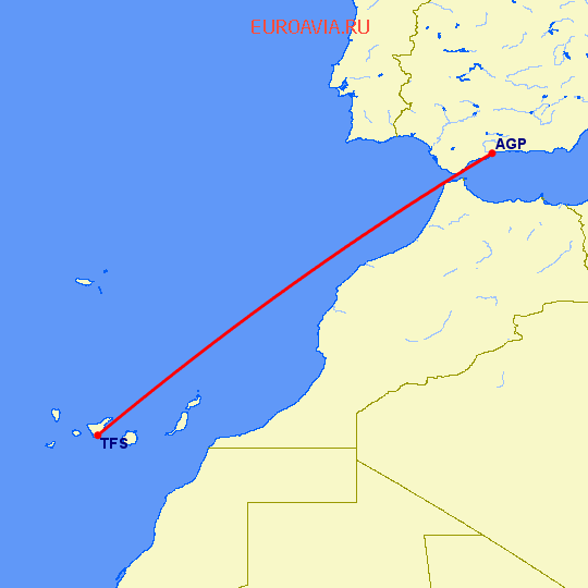 перелет Малага — Тенерифе на карте