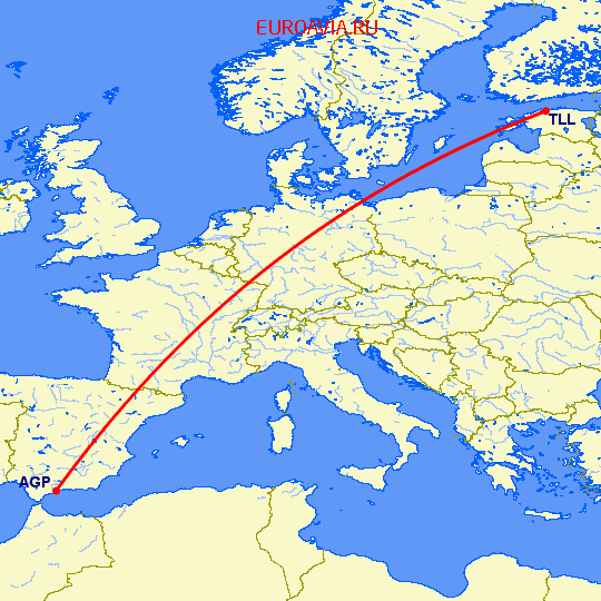 перелет Малага — Таллин на карте