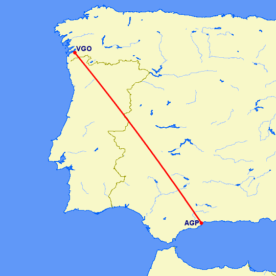 перелет Малага — Виго на карте