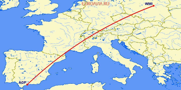 перелет Малага — Варшава на карте