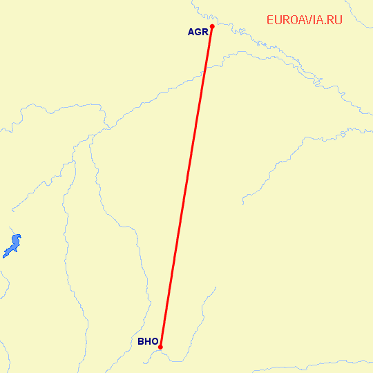 перелет Агра — Бхопал на карте