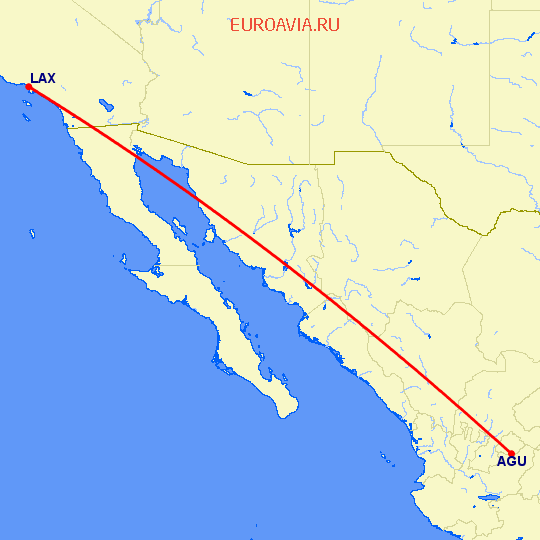 перелет Агуаскальентес — Лос Анджелес на карте