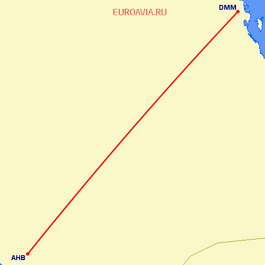 перелет Абха — Даммам на карте