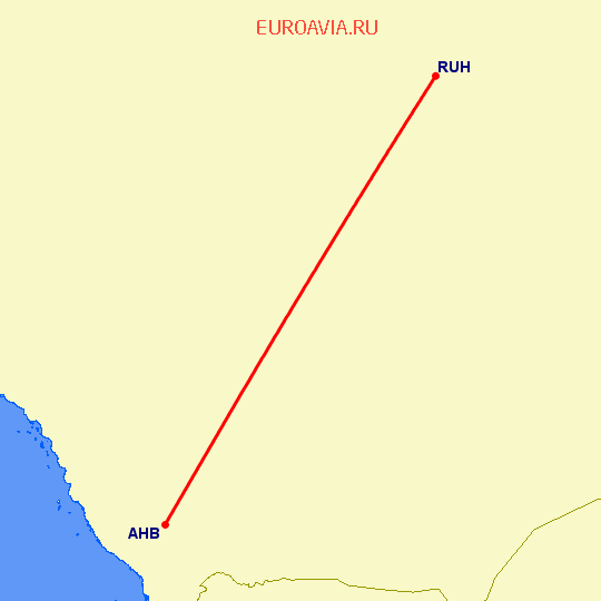 перелет Абха — Эр Рияд на карте