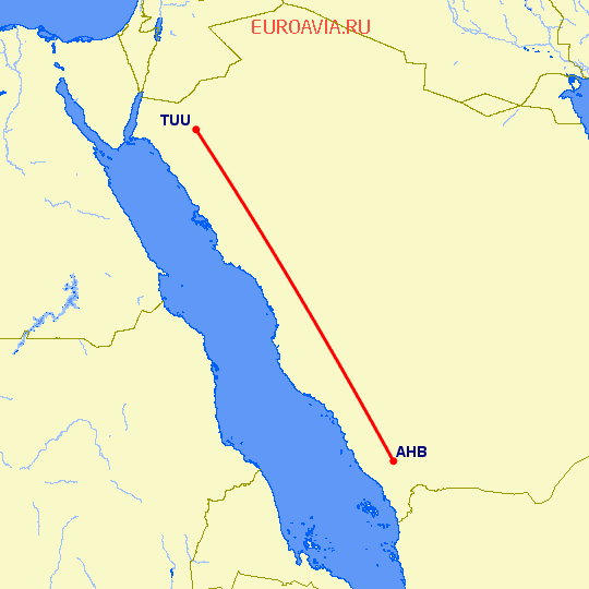 перелет Абха — Табук на карте