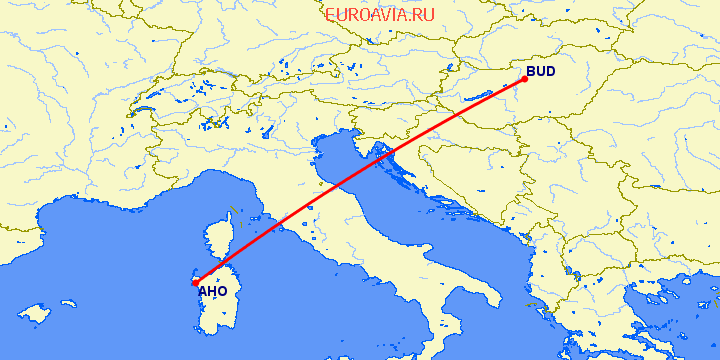 перелет Альгеро — Будапешт на карте