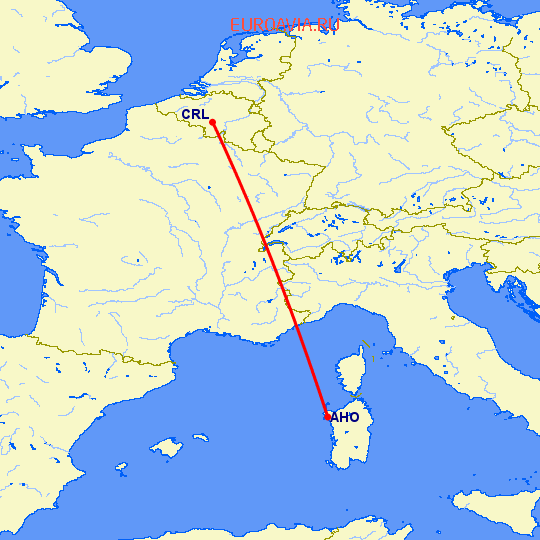 перелет Альгеро — Шарлеруа на карте