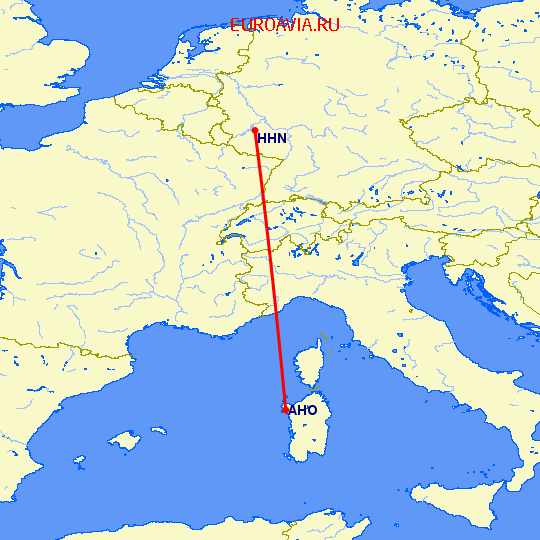 перелет Альгеро — Hahn на карте