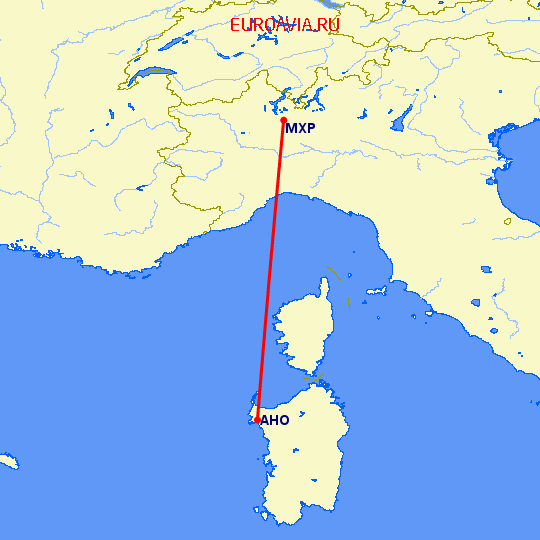 перелет Альгеро — Милан на карте