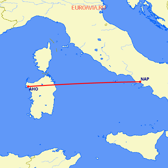 перелет Альгеро — Неаполь на карте
