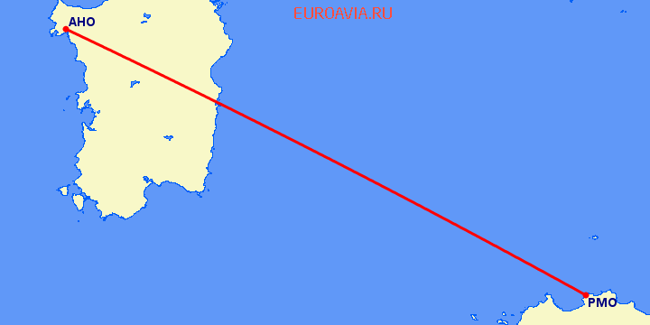 перелет Альгеро — Палермо на карте