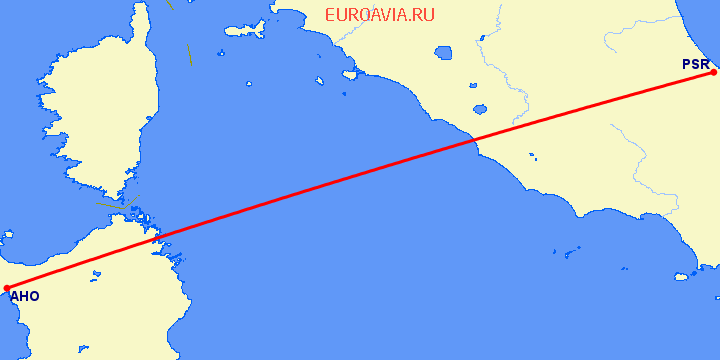 перелет Альгеро — Пескара на карте