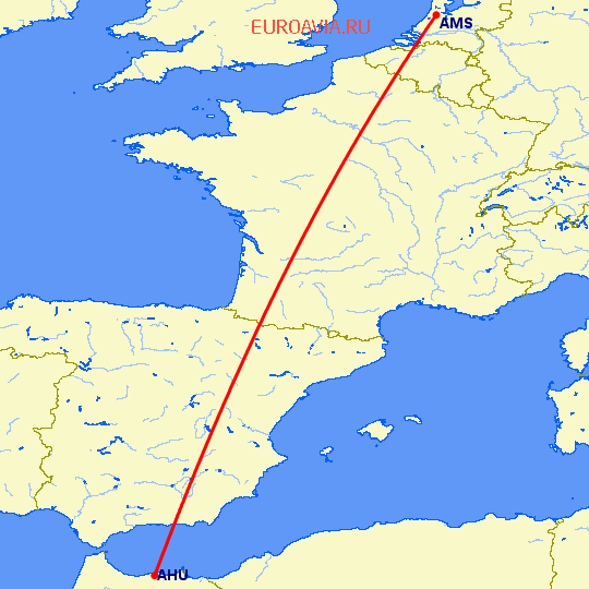 перелет Эль Хосейма — Амстердам на карте