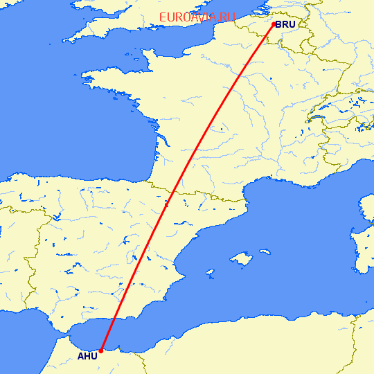 перелет Эль Хосейма — Брюссель на карте