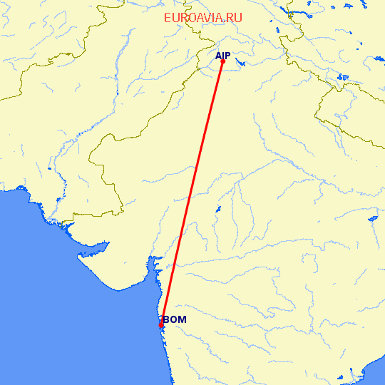 перелет Аилинглапалап — Бомбей на карте