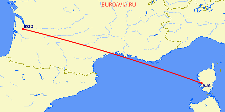 перелет Аяччо — Бордо на карте