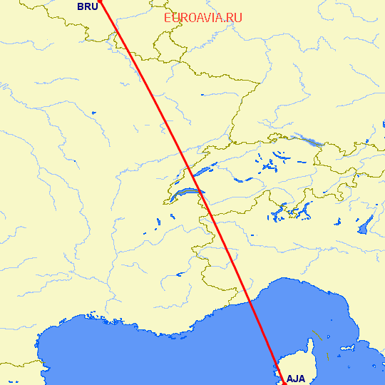 перелет Аяччо — Брюссель на карте