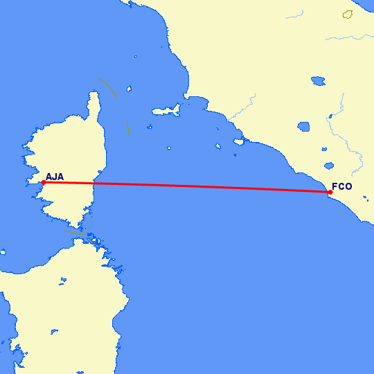 перелет Аяччо — Рим на карте