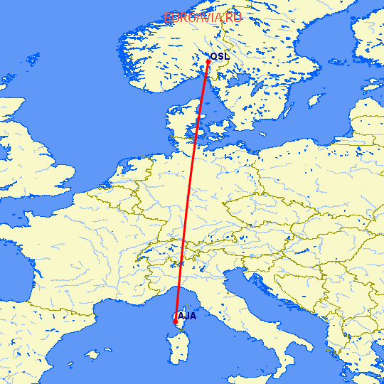 перелет Аяччо — Осло на карте