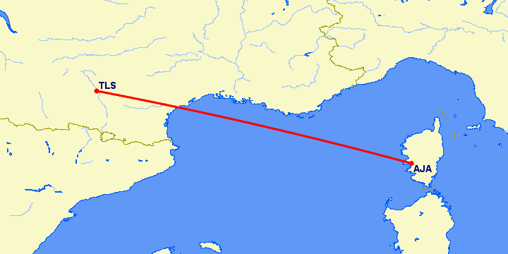 перелет Аяччо — Тулуза на карте