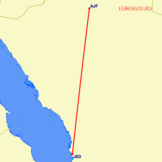 перелет Эль Жуф — Джедда на карте