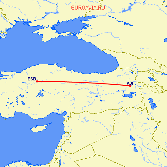 перелет Агри — Анкара на карте