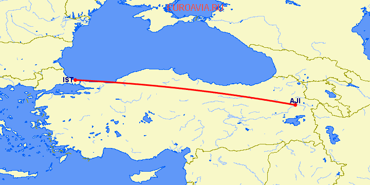 перелет Агри — Стамбул на карте