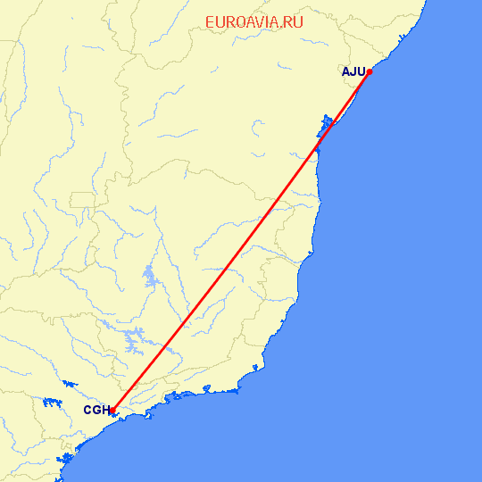 перелет Аракажу — Сан Паулу на карте