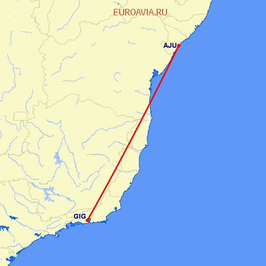 перелет Аракажу — Рио-де-Жанейро на карте