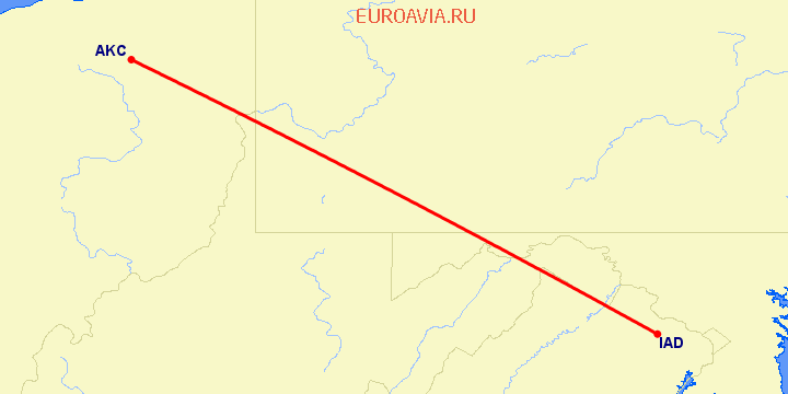 перелет Акрон Кантон — Вашингтон на карте
