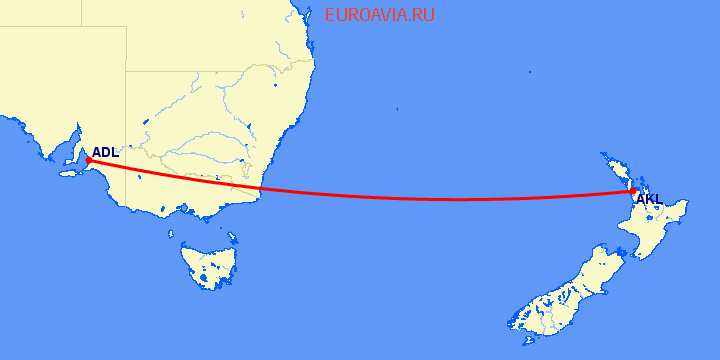 перелет Окленд — Аделаида на карте