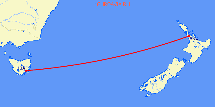 перелет Окленд — Хобарт на карте