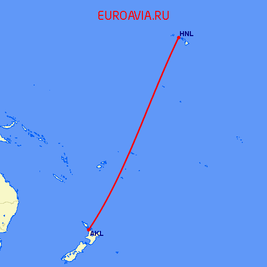 перелет Окленд — Гонолулу на карте