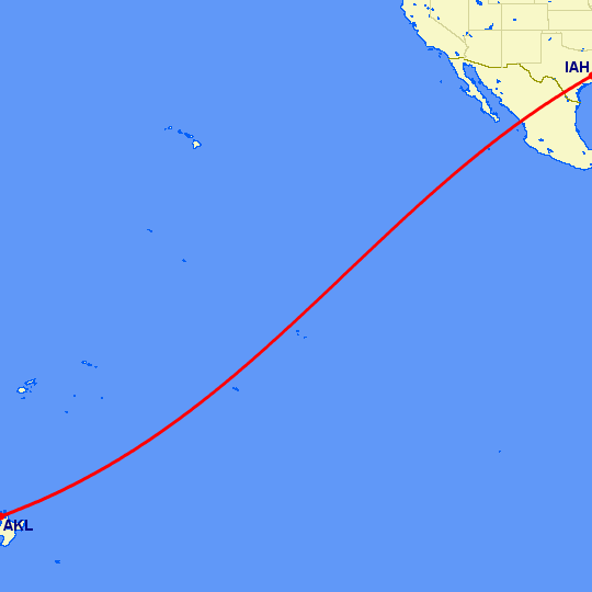 перелет Окленд — Хьюстон на карте