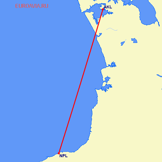 перелет Окленд — Нью Плимут на карте