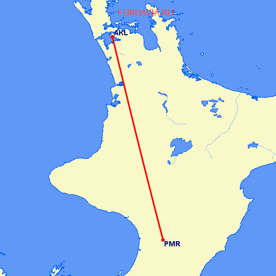 перелет Окленд — Палмерстон Норт на карте