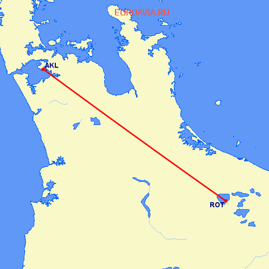 перелет Окленд — Роторуа на карте