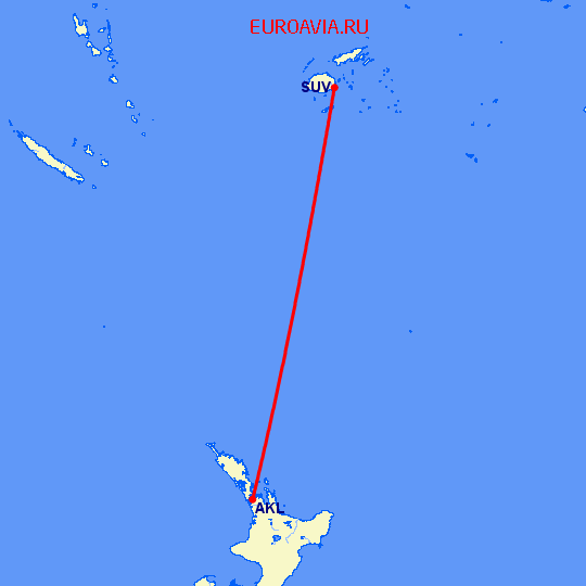 перелет Окленд — Сува на карте